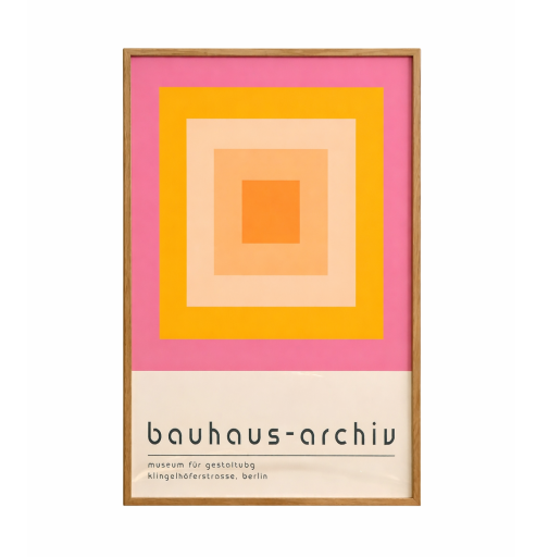 Design plakát 40 x 60 cm Rózsaszín-narancs geometria négyzetek Bauhaus modern minimalista falikép Vászonnyomtatás Keret nélkül