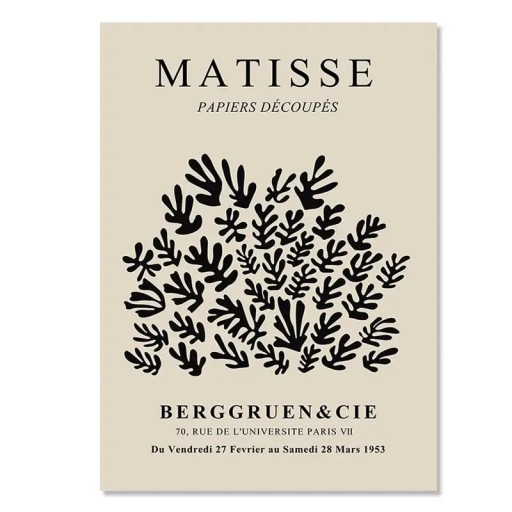 Design Plakát a Falra 50 x 70 cm Henri Matisse Stílus Papiers Découpés Fekete Növényi Siluettek Modern Kép Vászonnyomtatás Keret Nélkül