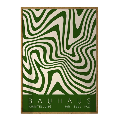 Design plakát falra 30 x 40 cm Bauhaus Zöld hullámok Absztrakt geometria Modern fali kép Vászon nyomtatás Keret nélkül