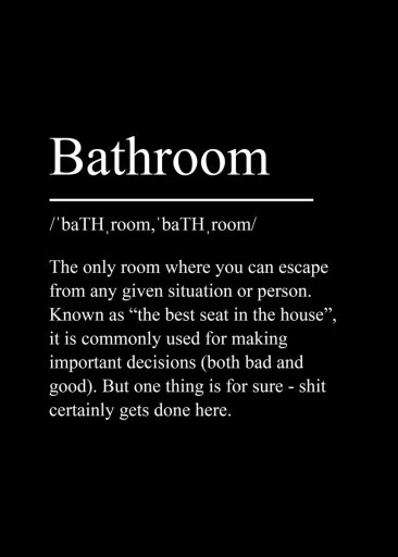 Design plakát Fürdőszoba szöveges meghatározással 50 x 70 cm vászonnyomtatás fekete-fehér keret nélkül faldekoráció fürdőszobába