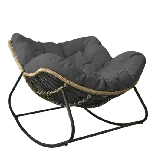 Designer Rocking Chair with Upholstered Tufted Seat 120x95 cm Steel Frame Plush Flannel Surface for Living Room and Bedroom