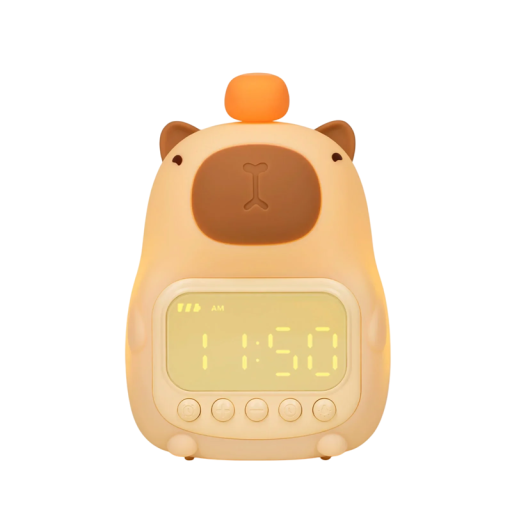 Despertador digital LED Kapybara em silicone com luz nocturna, recarregável via USB, bateria de 1200mAh, função de alarme duplo e soneca de 5 minutos