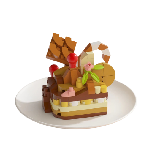 Dessert Construction Set 5.5 x 3.5 x 4.5 cm Decorative Model Detailed Layered Cake with Decorations Red Cherries Flower Arch Wafer Mini Sweet Dessert