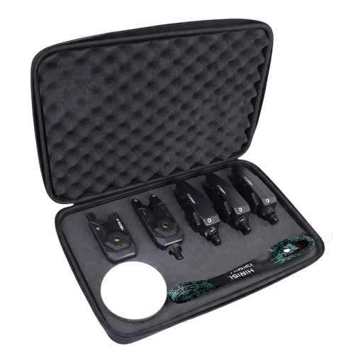Detectoare de pește HIRISI S7-4D cu semnalizare LED și receptor Set 4 detectoare în husă cu fermoar material ABS Negru Pentru pescuit de crap