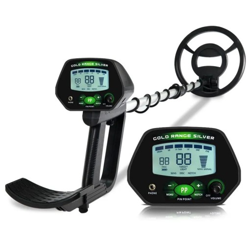 Detektor de metale MD-4090 cu ecran LCD, bobină impermeabilă de 22 cm, discriminare pe trei tonuri și iluminare de fundal, negru, extensibil 82–107 cm