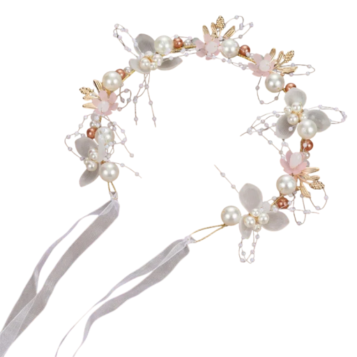 Dětská čelenka květinový věnec 38 cm Elegantní vílí koruna Kovová čelenka s perlami Princezna Narozeninové doplňky Vlasy Přehlídkové molo