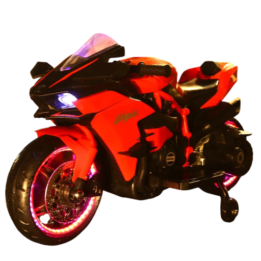 Dětská elektrická motorka s podsvícenými koly a baterií 4,5 Ah 110 x 43 x 62 cm s pomocnými kolečky pro děti od 3 do 9 let na zahradu