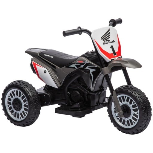 Dětská elektrická motorka se třemi koly a baterií 6 V 4 Ah s rychlostí 3 km/h a klaksonem 71 x 40,5 x 43,5 cm černo-bílá s nosností 25 kg