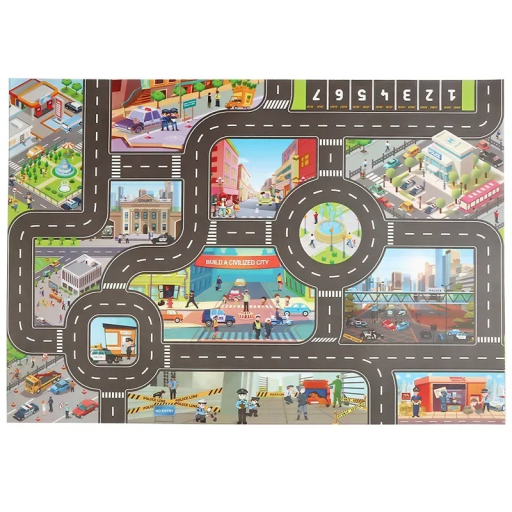 Dětská hrací podložka 83 x 57 cm Měkký koberec s motivem města Silnice Parkoviště Mapa dopravy Lezecká podložka Tloušťka 0,5–1 cm