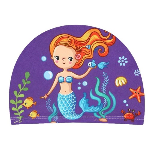 Dětská plavecká čepice vodotěsná Čepice do bazénu s potiskem mořské panny Elastická Plavecké vybavení pro děti