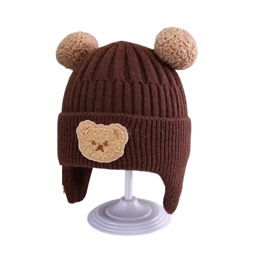 Dětská pletená čepice medvídek Obvod hlavy 46–52 cm Pro děti 8 měsíců–4 roky Zimní čepice s bambulemi