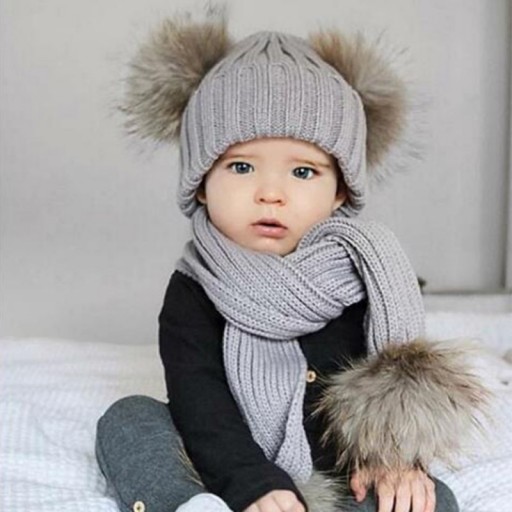 Detská zimná čiapka so šálom