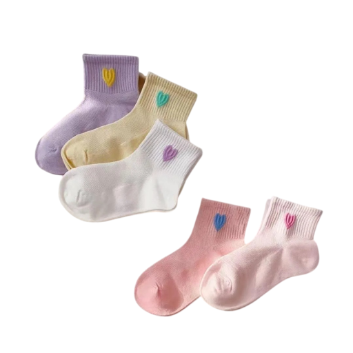 Detské dievčenské ponožky 5 párov Farebné ponožky so srdiečkami Polyester elastan Elastické pohodlné ponožky pre deti do školy aj na doma