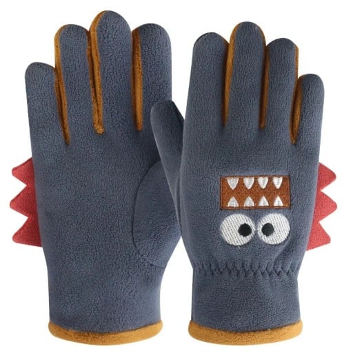 Dětské fleecové rukavice s dinosaurem Prstové provedení s hřbetními ostny Polyester Teplé zimní rukavičky na ven a do školky