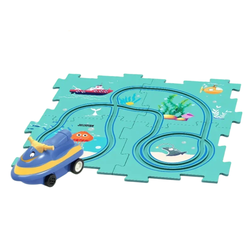 Detské puzzle elektrická železnica oceán 4 ks dieliky 1 ks autíčko pre deti motorika, kreativita, zábava, skladačka s námorným motívom