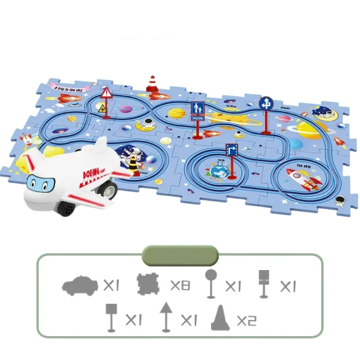 Dětské puzzle elektrická železnice 15ks, téma vesmír, 1ks autíčko, 14ks puzzle, interaktivní puzzle pro děti, rozvíjí kreativitu a motoriku