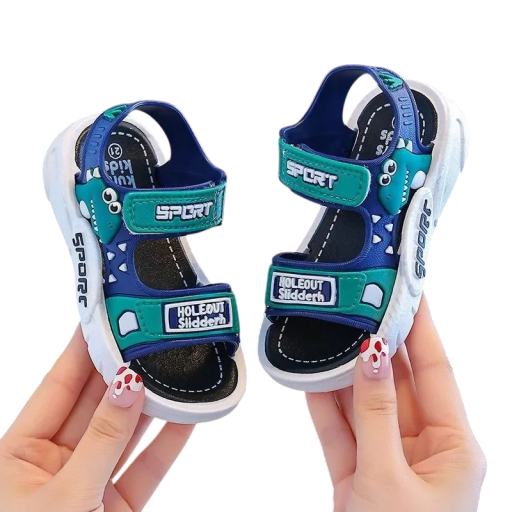 Dětské sandály unisex Otevřená špička Ozdobný dinosaurus Dva pásky na suchý zip Zadní pásek Svršek z PVC Pryžová podešev Na léto