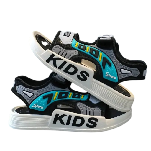 Dětské sandály unisex Otevřená špička Sportovní design Pásky na suchý zip Zadní pásek Nápis KIDS Materiál PVC Na léto i k vodě