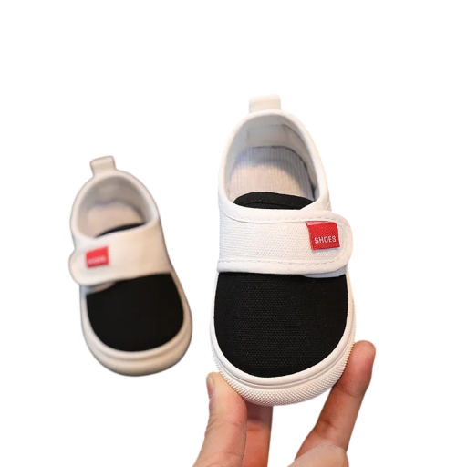 Dětské textilní boty unisex Zapínání na suchý zip Bavlna a polyester Pryžová podrážka Bílo-černé provedení Na každodenní nošení i do školky