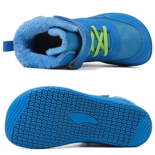 Dětské zimní barefoot boty na suchý zip Unisex zateplená obuv s kožešinovou podšívkou Pryžová podrážka Poutko na patě Na sníh i do školy