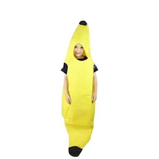 Dětský karnevalový cosplay kostým vtipný banán 138x39 cm polyester výška 110-140 cm halloweenské vánoční party maškarní oblečení