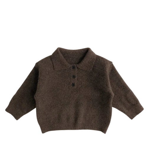 Detský pletený sveter s golierom a gombíkmi do polovice Bavlna akryl polyester Jednofarebný mäkký jesenný top pre chlapcov aj dievčatá Plyšový štýl