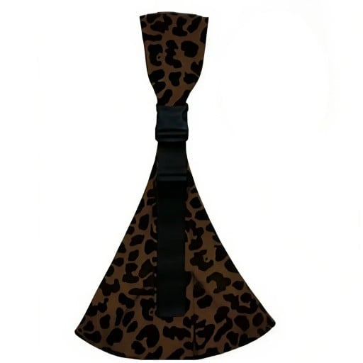 Dětský sling pro novorozence s leopardím motivem a kapsou o šířce 50 cm s ramenním popruhem nastavitelným v rozsahu 130 až 180 cm