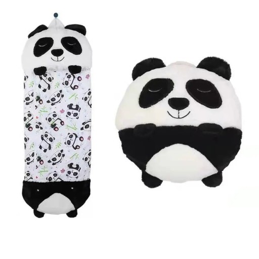 Dětský spacák plyšový panda 135 × 50 cm bavlna chmýří králičí kožešina černo bílý zip po celé délce pro spaní i odpočinek