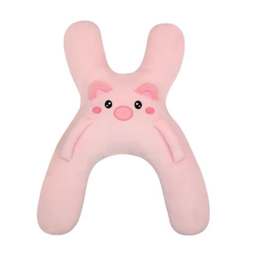 Dětský spací polštář do auta zvířecí ergonomický tvar cca 56 × 42 cm prodyšná odnímatelná opěrka hlavy růžová