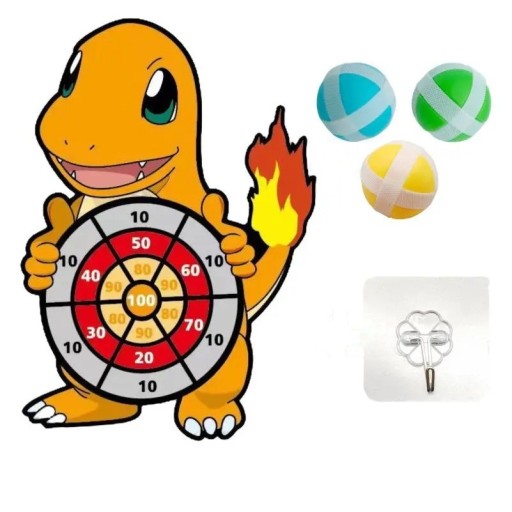 Detský terč na suchý zips Charmander 29 x 41 cm Bezpečná hádzacia hra 3 loptičky a háčik Pokémon dekorácie Rozvoj koordinácie Zábava pre deti