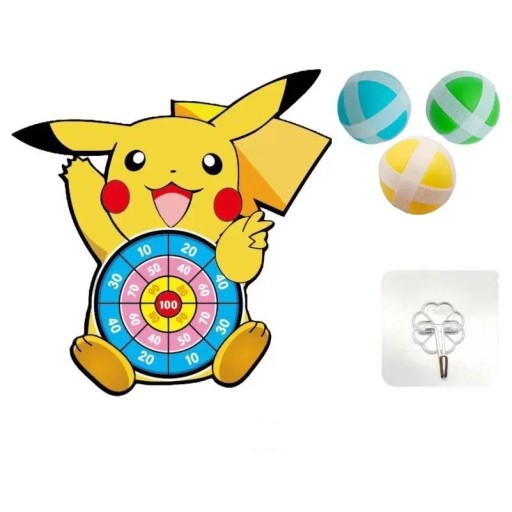 Detský terč na suchý zips Pikachu 29 x 41 cm Bezpečná hádzacia hra 3 loptičky a háčik Pokémon dekorácie Rozvoj koordinácie Zábava pre deti