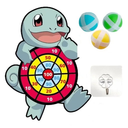 Detský terč na suchý zips Squirtle 29 x 41 cm Bezpečná hádzacia hra 3 loptičky a háčik Pokémon dekorácie Rozvoj koordinácie Zábava pre deti