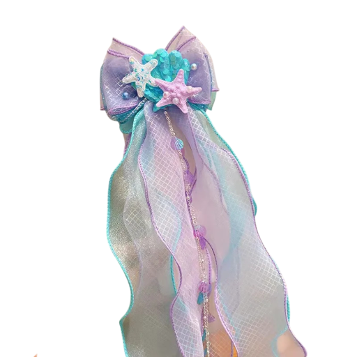 Diadema para niñas con diseño de mar, lazo largo, estrellas de mar y conchas, adorno capilar brillante, complemento de peinado de princesa