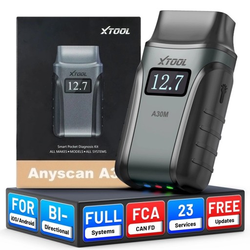 Diagnostische auto scanner met Bluetooth voor iOS en Android met volledige systeemdiagnose en Auto VIN met spanningsweergave en zaklamp grijs
