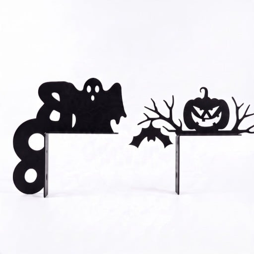 Διακόσμηση γωνίας για πόρτα Halloween Σετ 2 τμχ Κολοκύθα και φάντασμα με νυχτερίδα Σίδηρος Μαύρη Μεταλλική διακοσμητική πινακίδα Διακόσμηση εσωτερικού