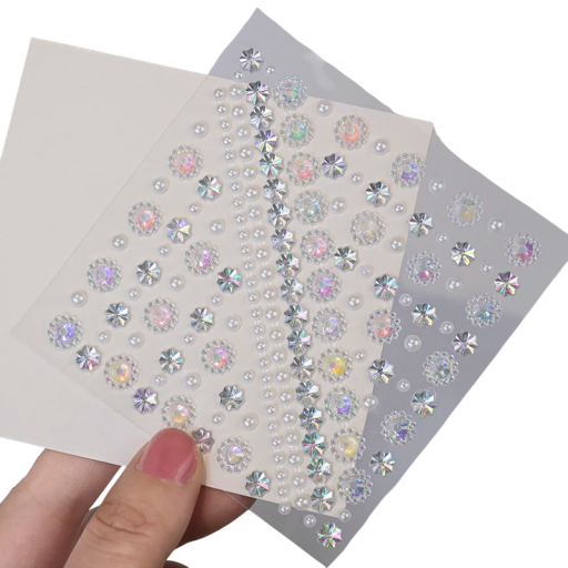 Diamant arcra való matrica 5D csillogó kövekkel és gyöngyökkel Öntapadó díszítés sminkhez Fesztivál smink Esküvői és parti ékszer