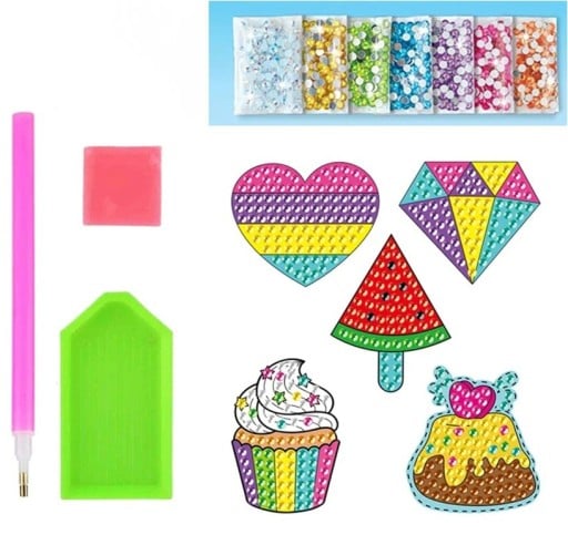 Diamantaufkleber Herz und süße Desserts 12 Stück kreative Set farbige Steine für das Gestalten von Bildern Kinder Hobby