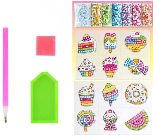 Diamantaufkleber Süßigkeiten und Desserts 12 Stück kreative Set bunte Steine für das Gestalten von Bildern Kinder Hobby Set