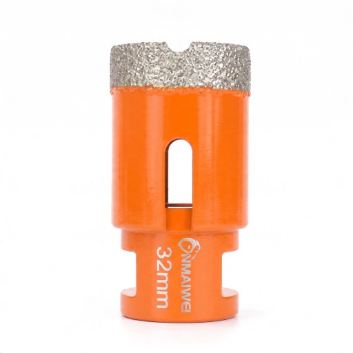 Diamantová vrtacia korunka 32 mm so závitom M14 pre uhlovú brúsku Vakuovo pájený diamant Oranžová Suché vŕtanie do dlažby a mramoru