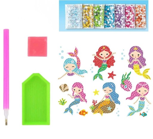 Diamond Stickers: Mermaids and Underwater Themes, 12 Pieces Creative Set with Colourful Gems for Crafting Pictures for Children