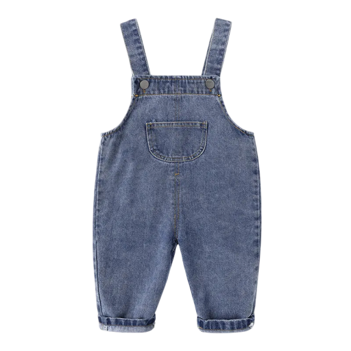 Dicker Jeans-Overall für Babys aus Baumwolle Einfarbiger Overall für Kleinkinder mit Tasche und Knöpfen Stilvoller Unisex-Overall für Jungen und Mädchen