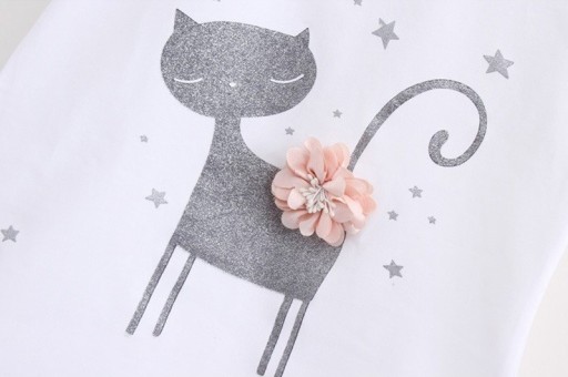 Dievčenská súprava - Tričko s mačkou a hviezdami a sukne J1274