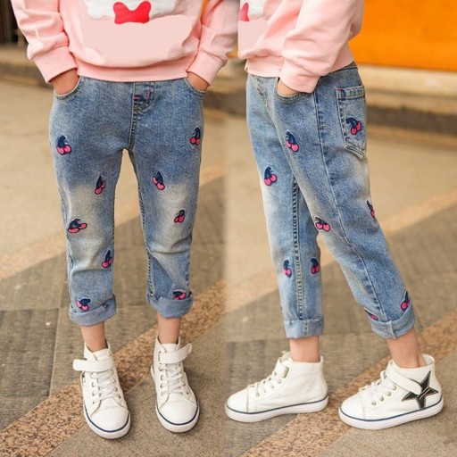 Dievčenské džínsy s čerešňami L2129