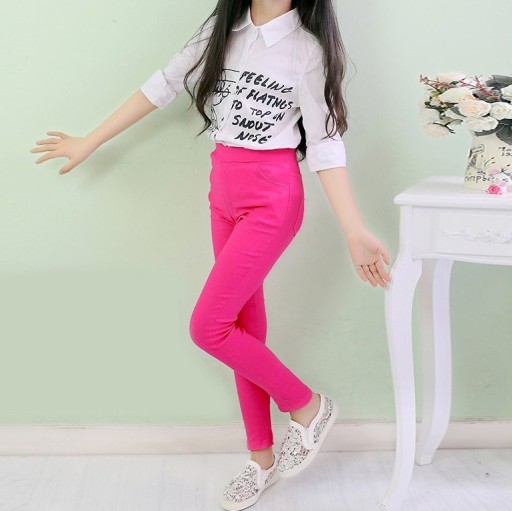 Dievčenské nohavice s elastickým pásom - Tmavo ružové