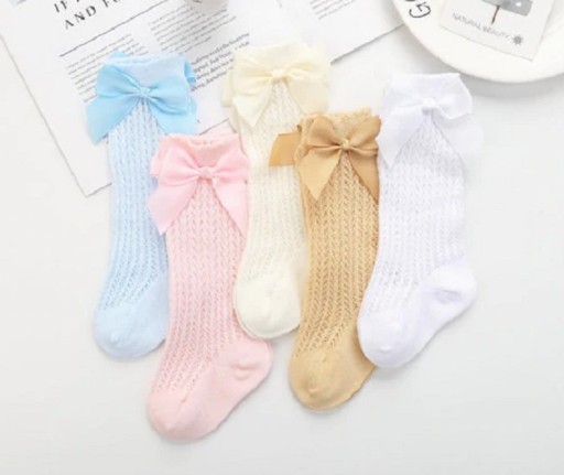 Dievčenské pletené ponožky s mašľami