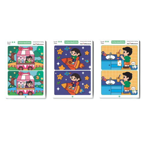 Difference Finding Game Cards Intermediate 11 pcs 20.5x14.3 cm Paper Colourful Cards for Attention Training and Games