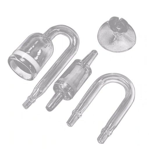 Difusor de CO2 em vidro para aquário com plantas Conjunto com válvula de retensão e ventosa Tubo em forma de U Dimensão do tubo 4 x 6 mm