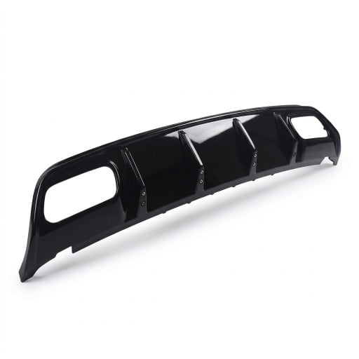 Difuzor pentru bara de protecție spate cu ieșiri de evacuare 158 cm din plastic ABS, negru lucios, pentru Mercedes-Benz clasa A W176 AMG Line și A45
