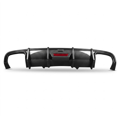 Difuzor posterior al bara cu lumină LED și 4 nervuri, plastic ABS, aspect carbon negru lucios, pentru Audi A4 B9 Sedan Standard 2017–2018