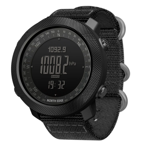 Digitaal heren sporthorloge 50 mm waterdicht hardlopen zwemmen kompas barometer hoogtemeter stappenteller nylon band wekker
